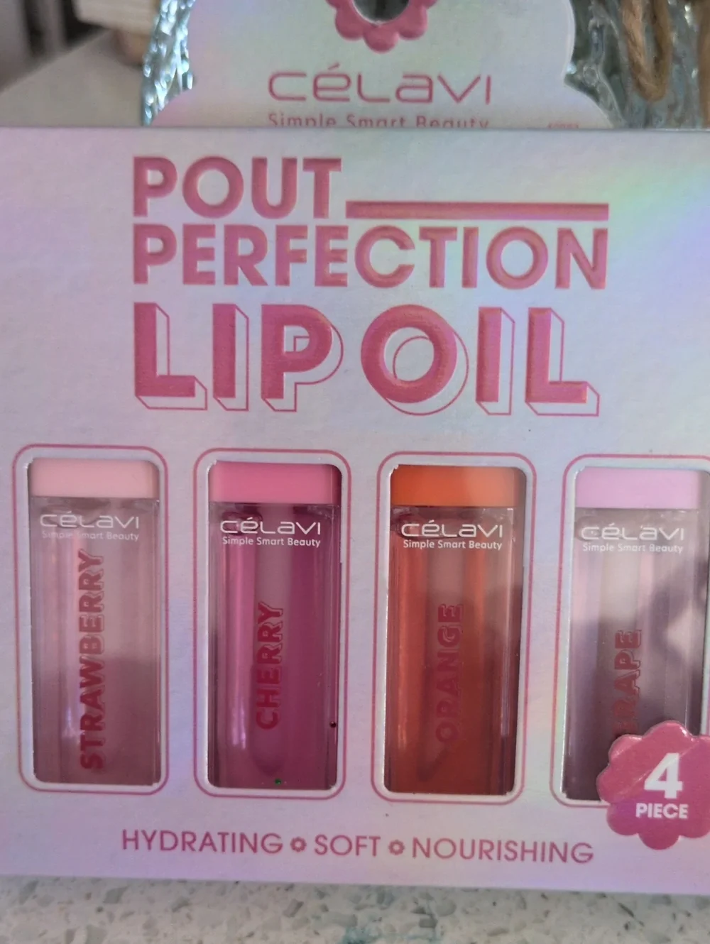 Célavi Pout Perfection Lip Oil Set - Strawberry ,Cherry ,Orange, Grape